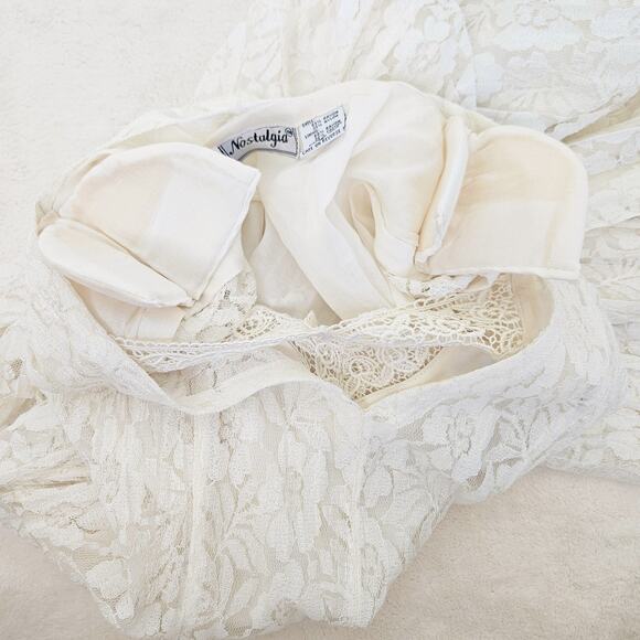 Vintage 90s White Lace Dress Bridal Coquette Angel Romantic Modest Size S - Picture 8 of 10